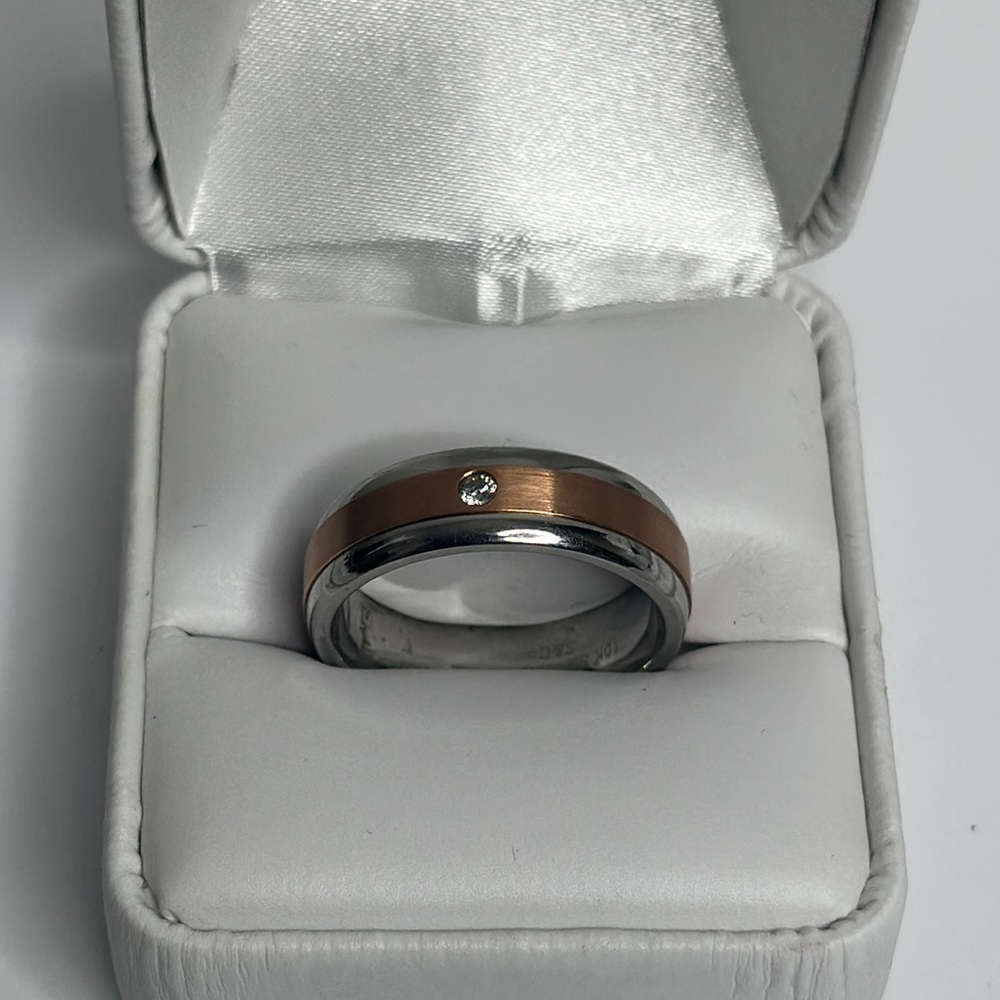 Mens 10kt Rose Gold-SS Diamond Wedding Band, Size 10 - Picture 2 of 8